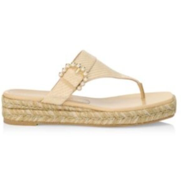 Stuart Weitzman Metallic Pearly-Buckle Thong Espadrille Sandals – Wheat 9 NWT - Picture 4 of 8